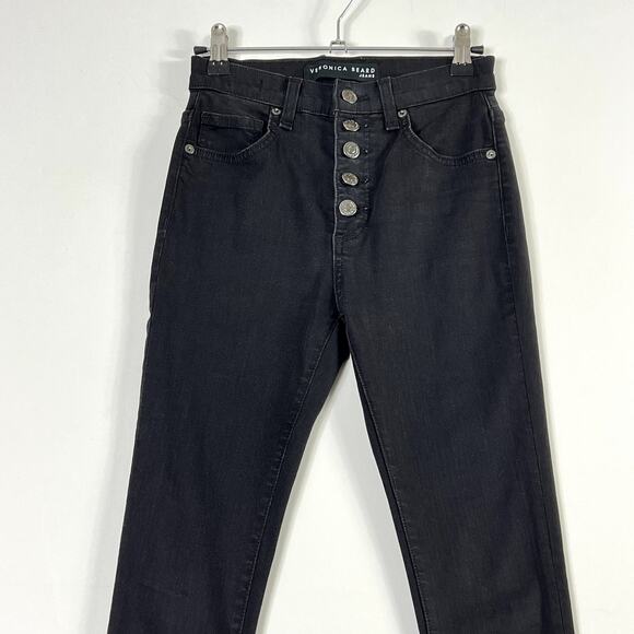 Veronica Beard Debbie Skinny High Rise Jean Ankle Coated Black Womens 0 25 Waist - Picture 2 of 9